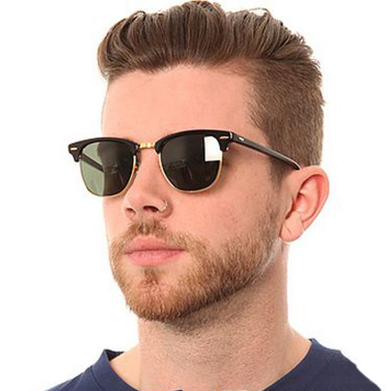 Retro Club Manager Sunglasses with Metal Half Frame