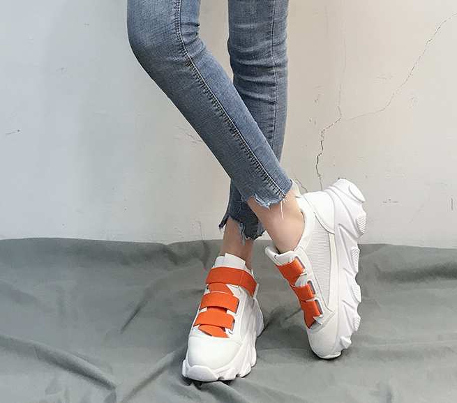 Velcro Platform Sneakers, Dad Shoes, White Casual Shoes