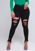 Black Ripped Skinny Jeans with High Waist Slim Fit