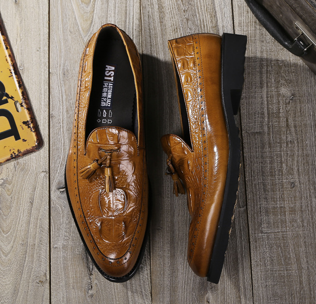 Crocodile Pattern Men's Leather Brogue Dress Shoes
