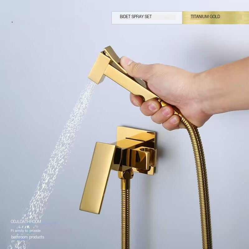 "Wall-Mounted Brass Bidet Sprayer with Titanium Finish"