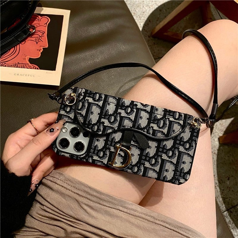 Brown Crossbody Card Holder Case for iPhone 12-15 Pro Max