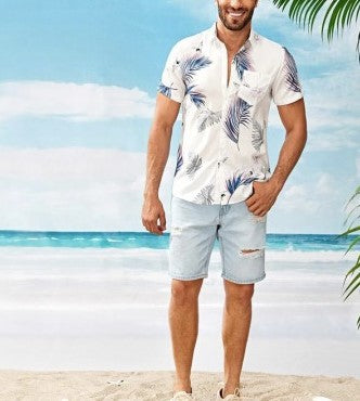 Men's Tropical Leaf Print Hawaiian Shirt for Summer
