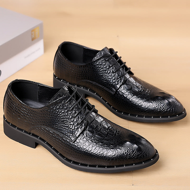 Men's Crocodile Pattern Pointed Dress Shoes with 6cm Height