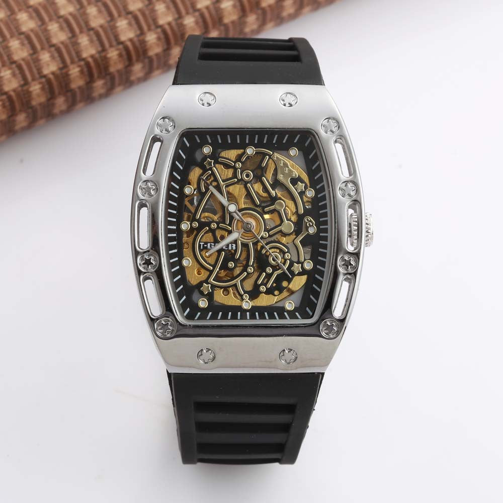 Mechanical Hollow Watch with Leather Strap