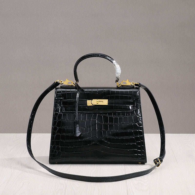 Genuine Leather Crocodile Pattern Shoulder Bag