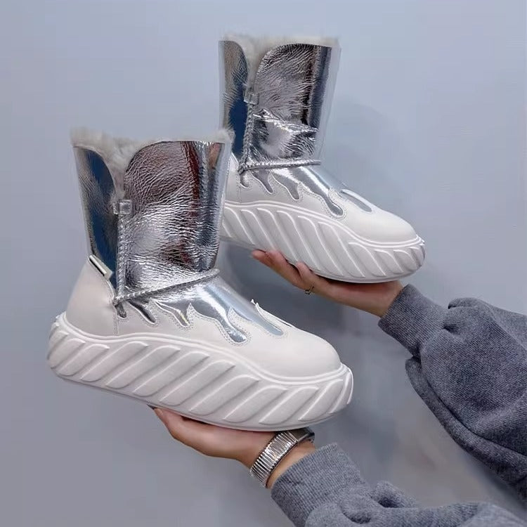 2023 Winter Women's Color Block Thick Sole Snow Boots