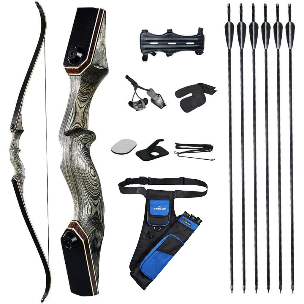 TOPARCHERY 60 Archery Recurve Bow Takedown Bow Hunting Bow and Arrow Set Adult Target Practice Competition Survival Longbow Right Hand 30-50lbs with 6pcs Fiberglass Arrows (35lbs)