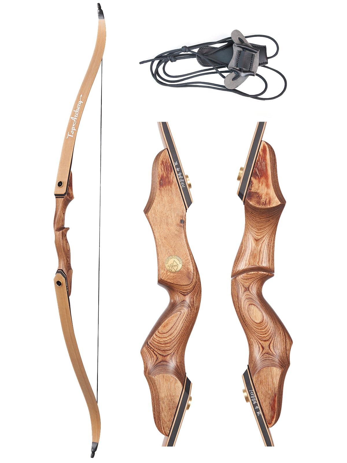 toparchery Black Hunter recurve Bow 60" recurve Bows for Adults Hunting Bow for Adults Long Bow Archery recurve Bows Right Hand Bow Wooden Takedown Bow (30 LBS)