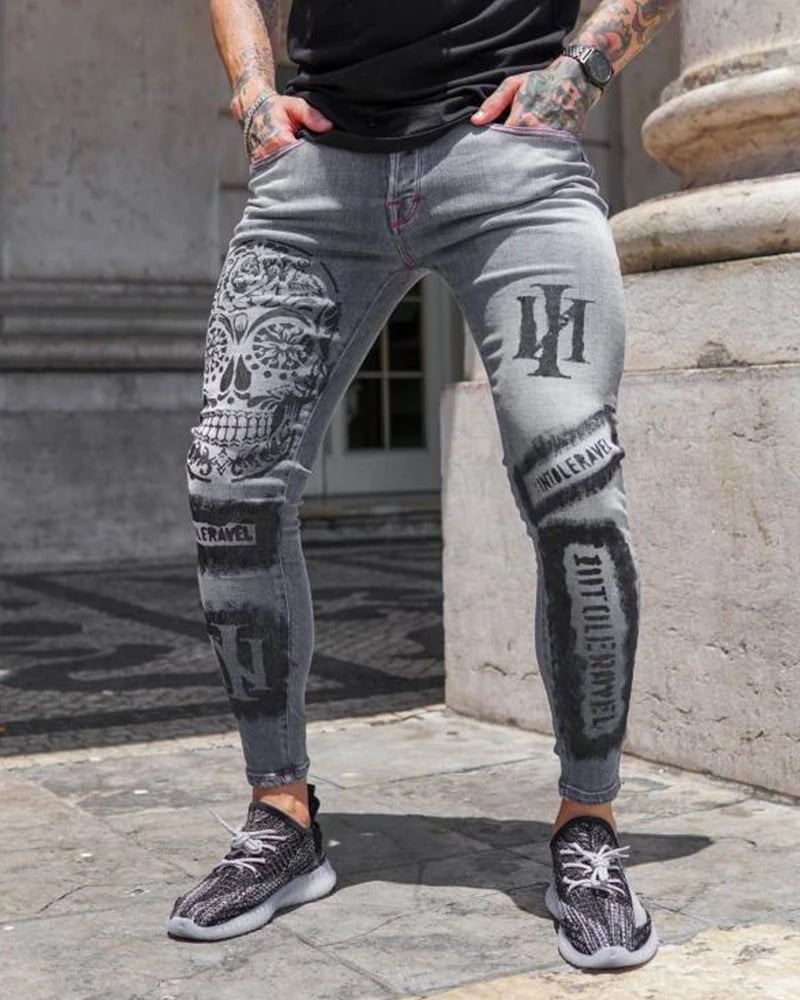 Men's Slim-fit Ripped Patch Stretch Jeans