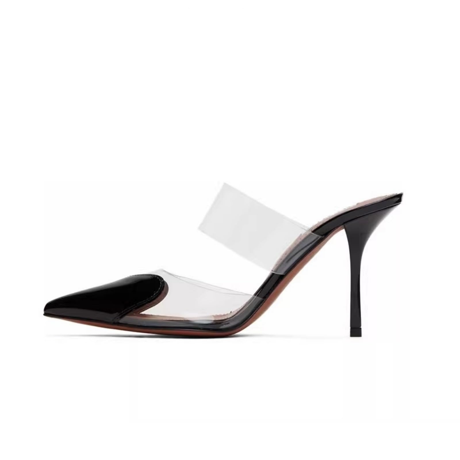 keleimusi Clear Heart Heeled Mules Transparent PVC Pointed Toe Mule Pumps Backless Slip On Clear Heeled Sandals Party Prom Dress High Heel Mules
