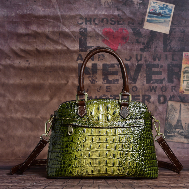 Vintage Crocodile Pattern Leather Shoulder Bag