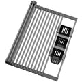 Roll Up Dish Drying Rack Silicone Wrapped Over The Sink Multipurpose Foldable Dish Drainer Anti-Slip Dish Racks for Kitchen Counter Sink Drying Rack Cover with Utensil Holder (Black 17.3" x 17.6")