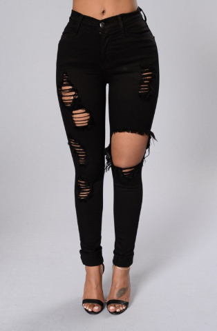 Blue Ripped High Waist Skinny Jeans with Slash Pockets
