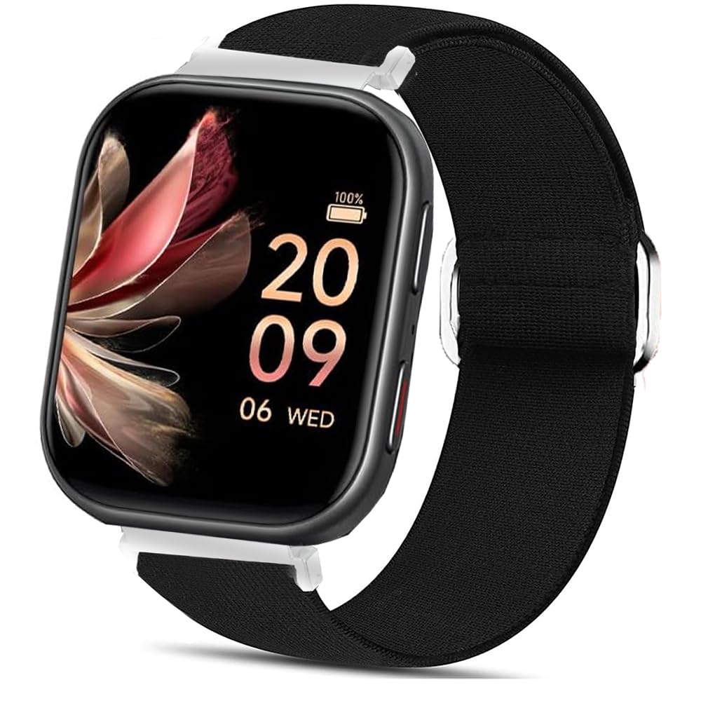 Compatible for FITVII Fitness Tracker Bands 20mm 22mm Stretch Elastics Nylon Adjustable Replacement Strap Accessories Compatible for FITVII HM57 HM78 HM68 HM21 H56 H86 Smart Watch Fitness Tracker (Black 22mm size band)