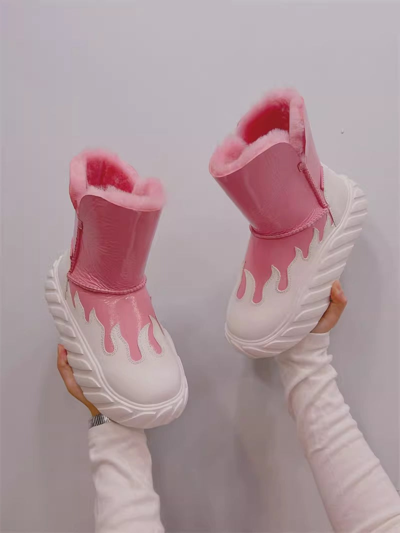 2023 Winter Women's Color Block Thick Sole Snow Boots