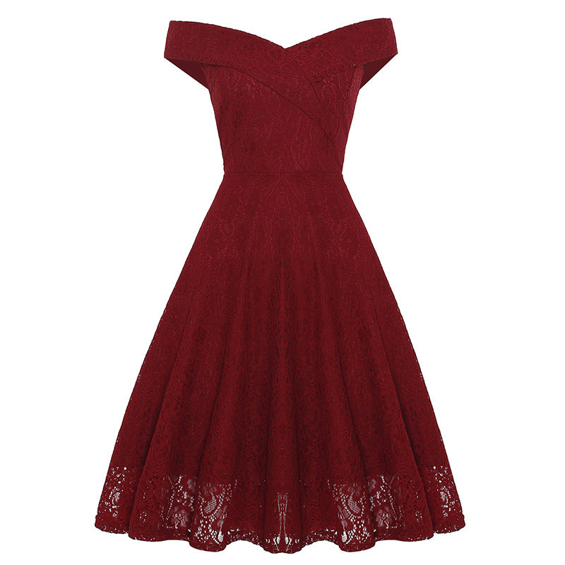 Lace Dress with Off-Shoulder Design