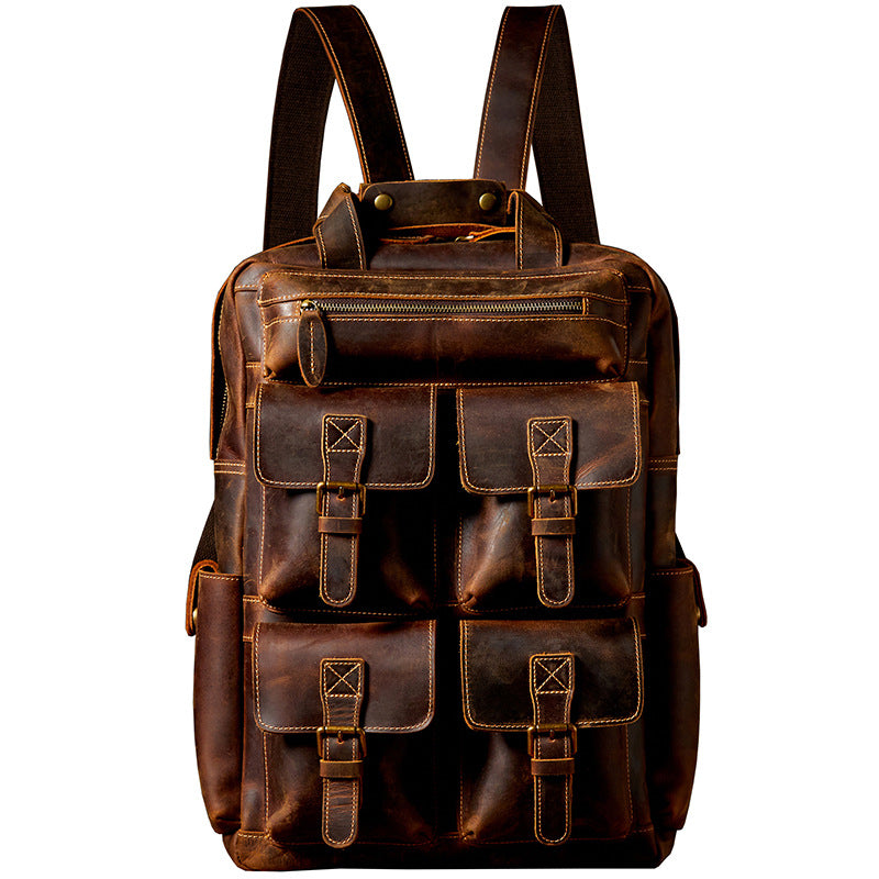 Men's Retro Leather Backpack for Outdoor Travel