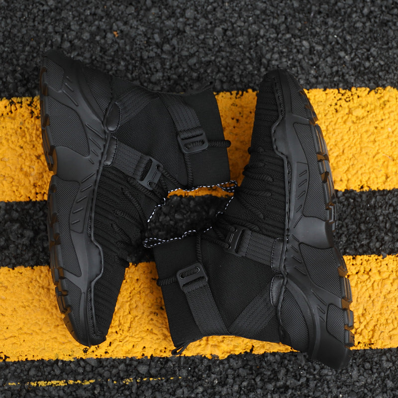 Men's Black High-Top Sneakers - Breathable Casual Sports