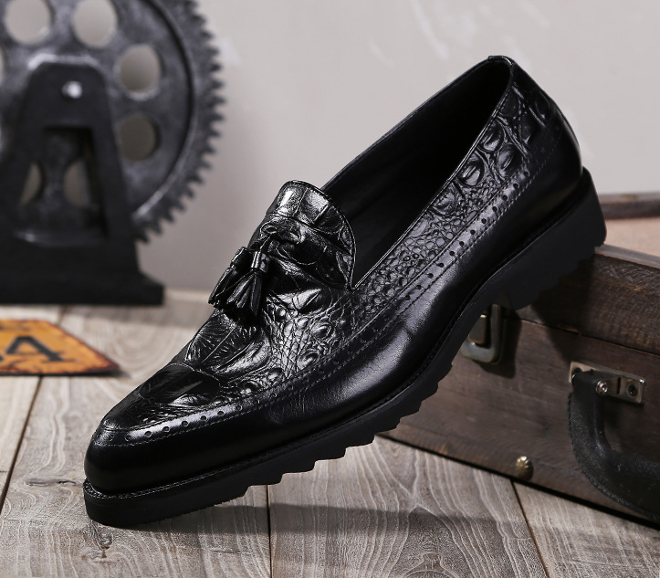 Crocodile Pattern Men's Leather Brogue Dress Shoes