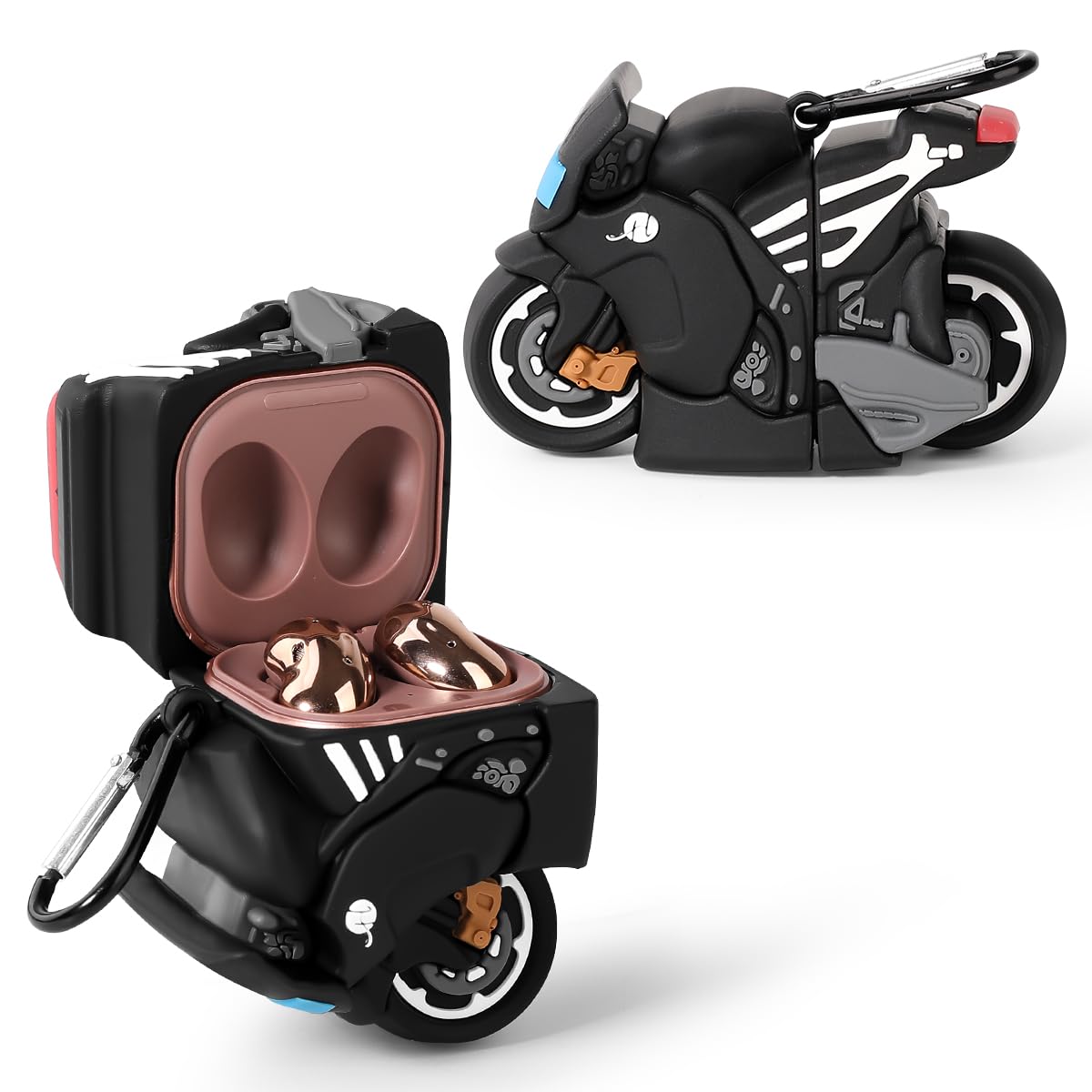 Case for Samsung Galaxy Buds2 Pro (2022) /Galaxy Buds 2 (2021) /Galaxy Buds Pro (2021) /Galaxy Buds Live (2020) XMBYGY Cartoon Silicone Cover with Keychain for Earbuds (Motorcycle)