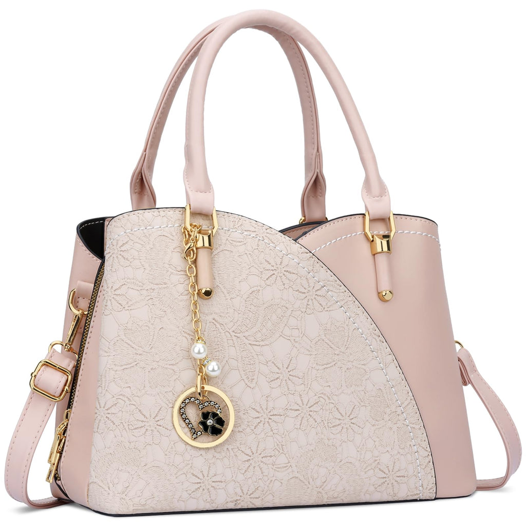 KKXIU Triple Compartments Purses and Handbags for Women Fashion Ladies Satchel Shoulder Top Handle Bag (2-Pink)
