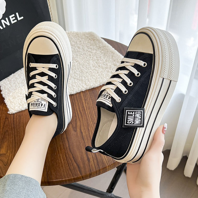 Women's Graphic Platform Canvas Lace-Up Sneakers