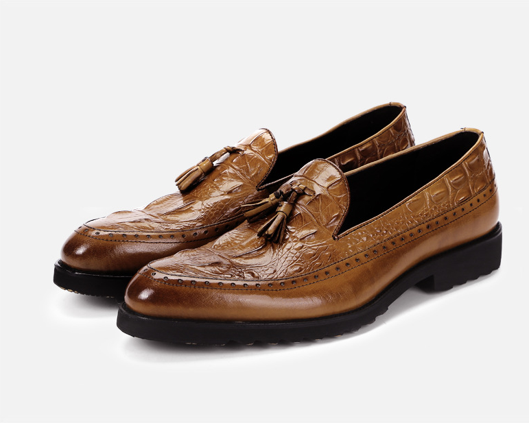 Crocodile Pattern Men's Leather Brogue Dress Shoes