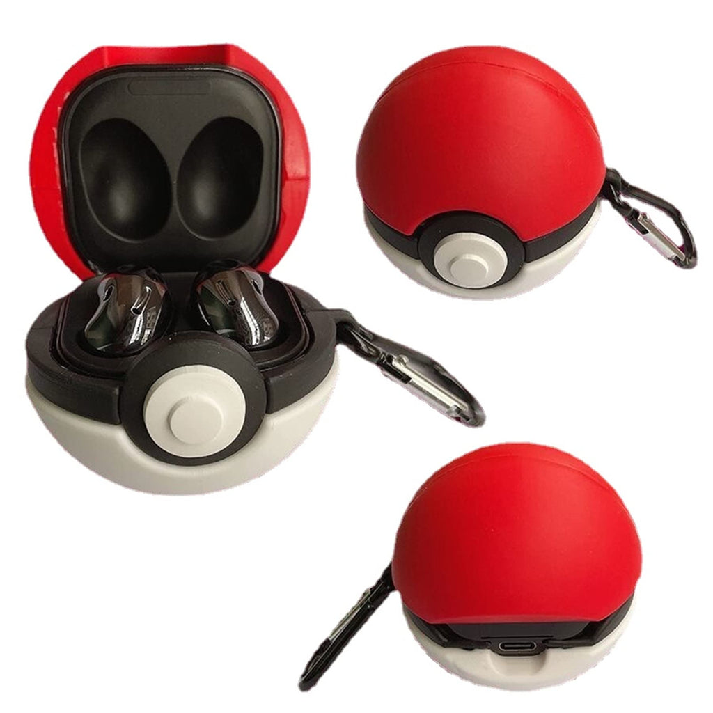 Cute 3D Cartoon Poke Ball Headphone Case for Samsung Galaxy Buds FE(2023)/Buds 2 Pro(2022)/Buds 2(2022)/Buds pro(2021)/Buds Live(2020)Silicone Ear Buds Cover with Hook