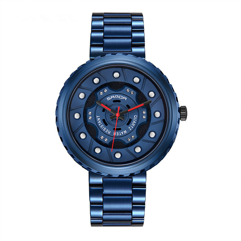 Men's Steel Band Quartz Watch with Hollow Dial Design