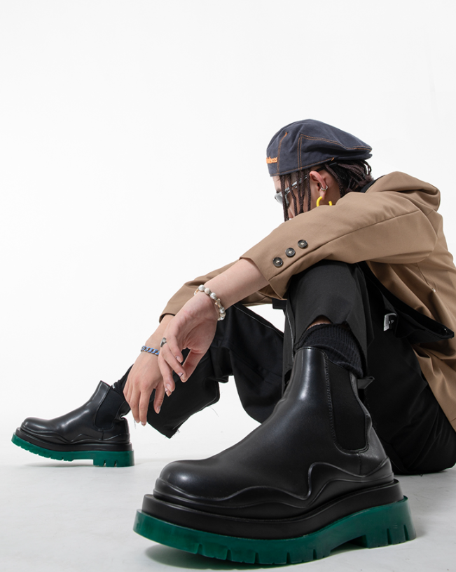 Green High-Top Martin Boots with Thick Velvet Sole