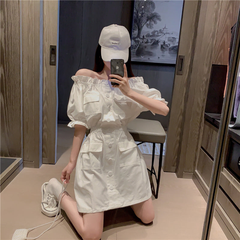 French Style Off-Shoulder Puff Sleeve Dress for Women