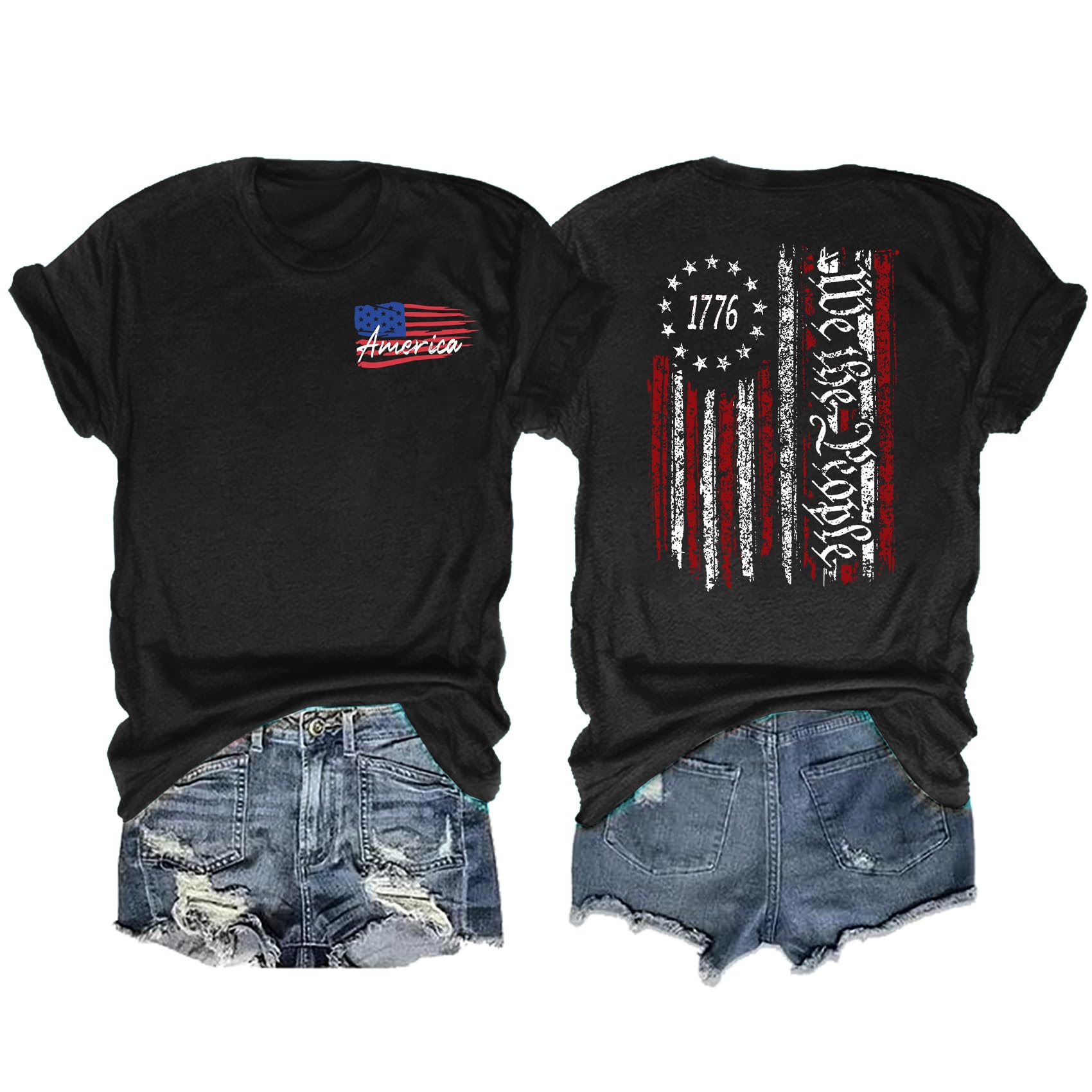 American Flag Shirts for Women: 4th of July T Shirt Funny 1776 Flag Print Tees Patriotic Casual Short Sleeve Tops