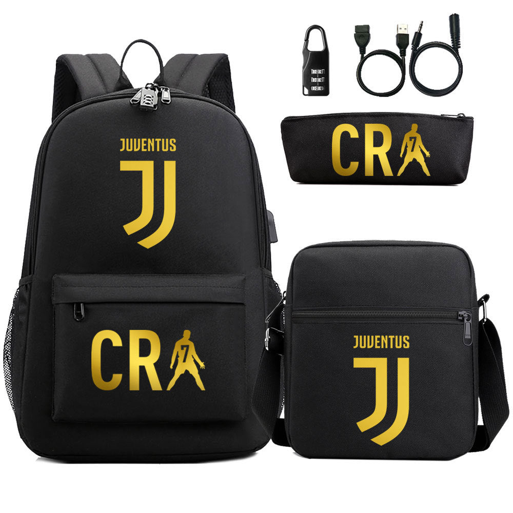 Cristiano Ronaldo Print Casual Canvas Backpack for Teens