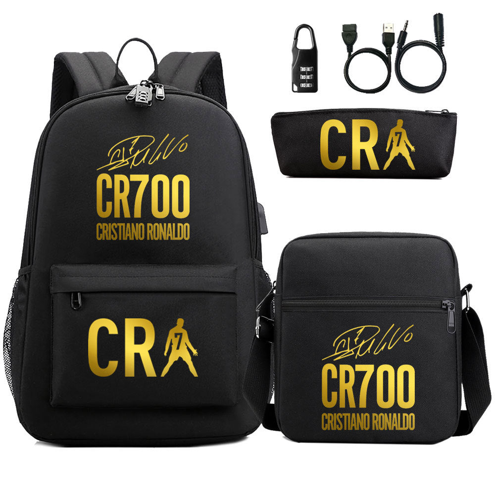 Cristiano Ronaldo Print Casual Canvas Backpack for Teens