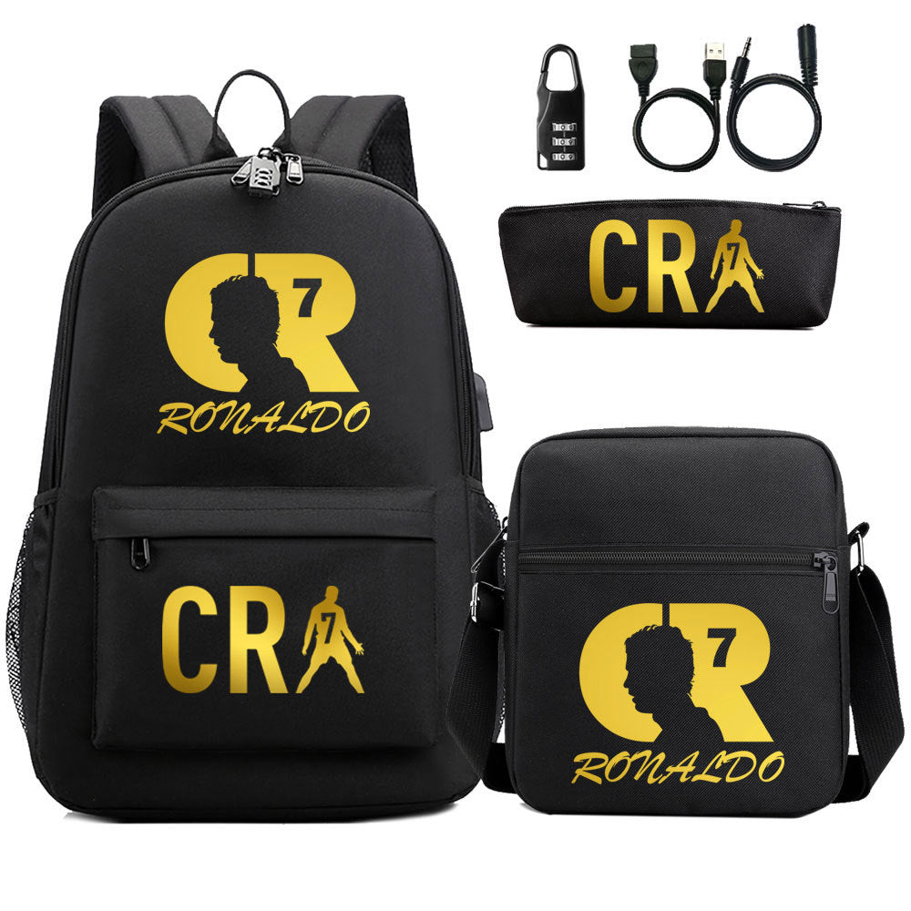 Cristiano Ronaldo Print Casual Canvas Backpack for Teens