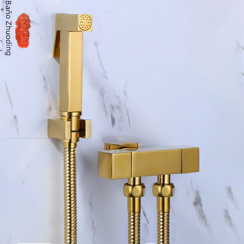 Square Black Brass Bidet Sprayer Set with Angle Valve