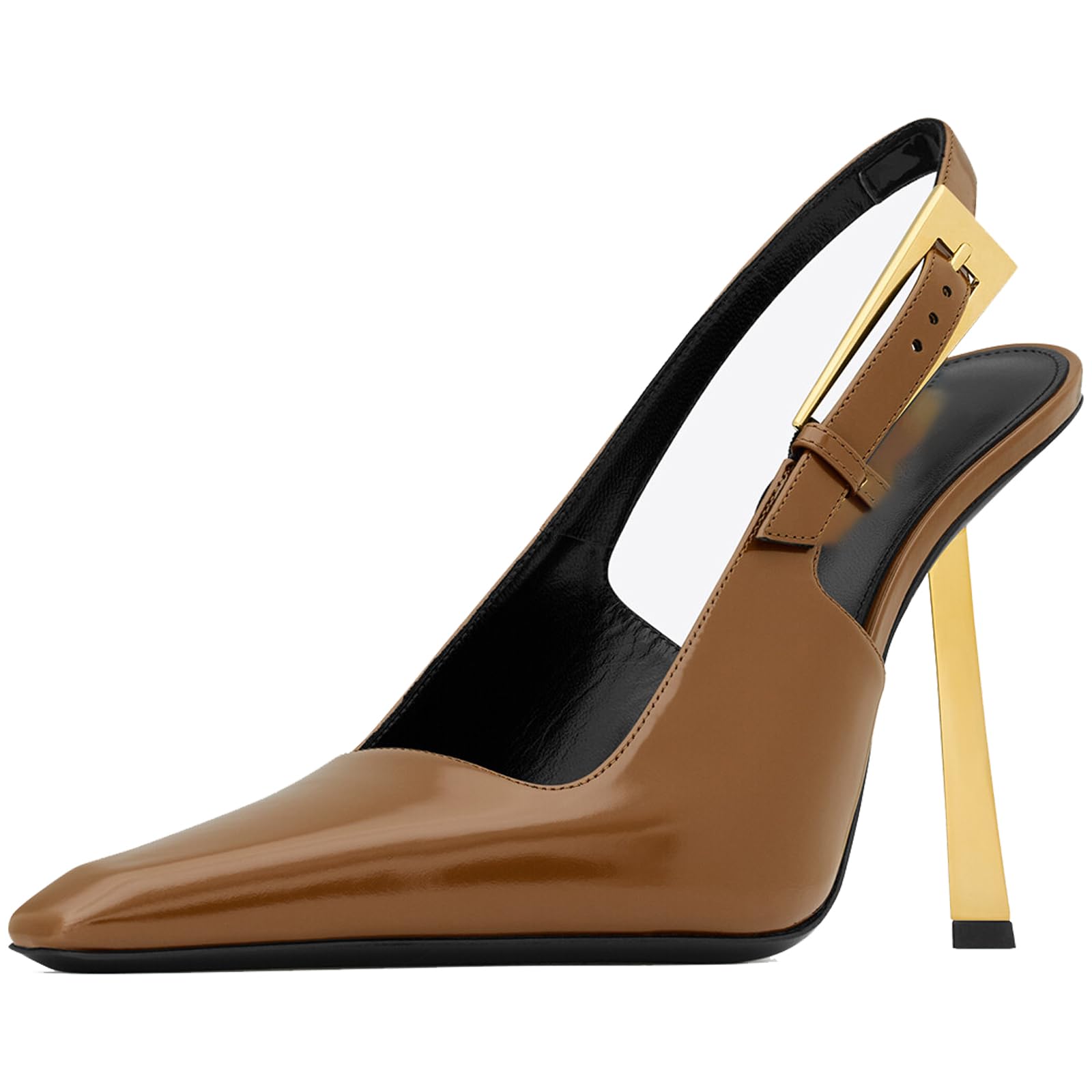 YIYA Brown Slingback Heels Pumps Shoes for Women with Buckle Strap Slip On Closed Pointed Toe Stiletto High Heel Wedding Party Casual Dress Backless Mules Sandals