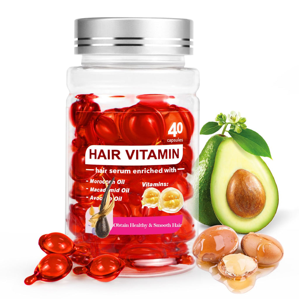 Zenbora Hair Treatment Serum Capsules Hair Vitamin E Oil Leave In with Vitamin E A B5 C Pro Argan Macadamia/Avocado/Moroccan Oil for Hair Growth/Damaga/Frizz/Dry Hair Skin Red-40 Count