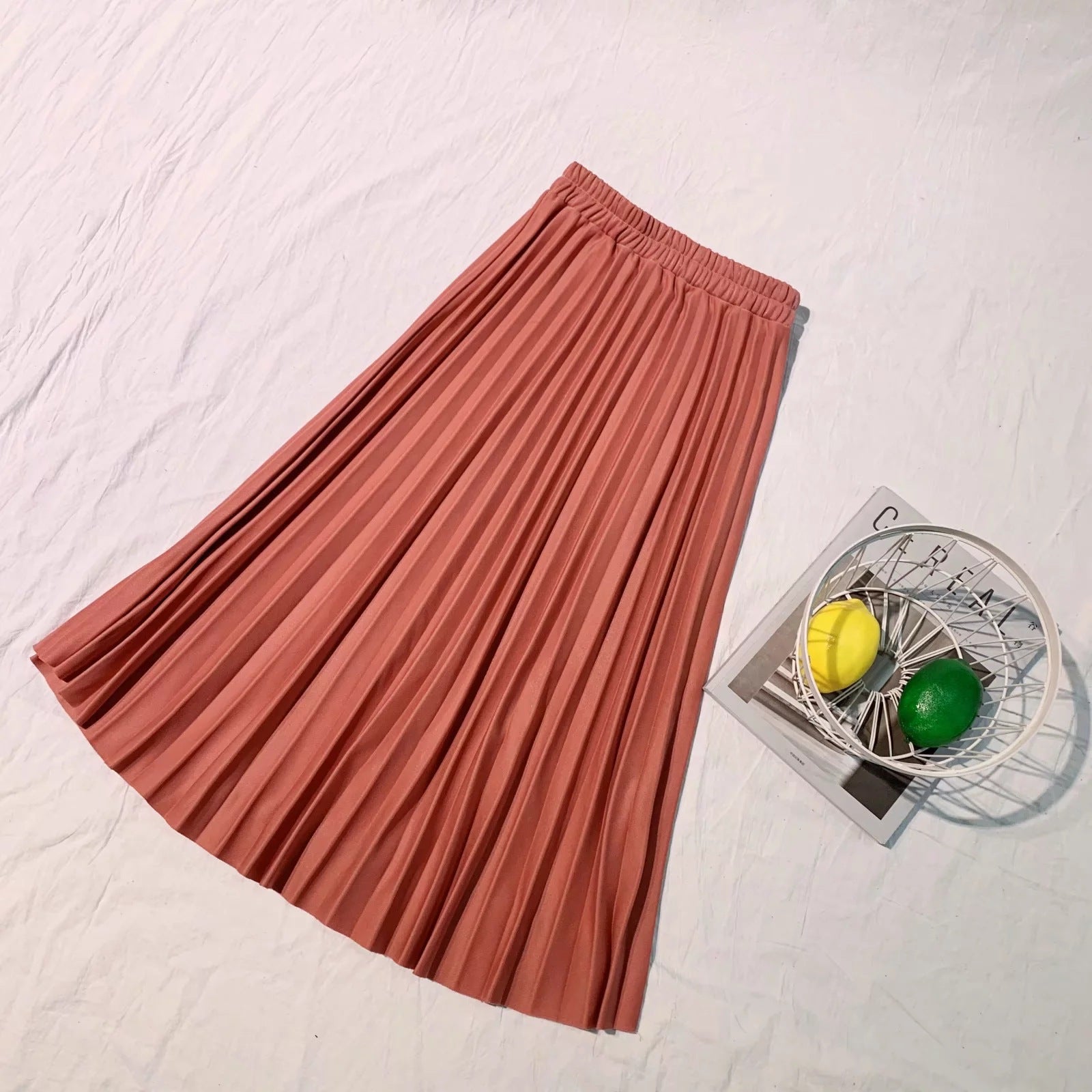 High Waist Midi Pleated A-Line Skirt