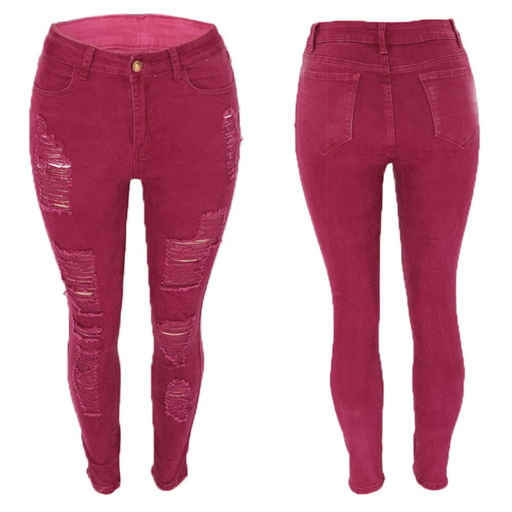 Brown Ripped Skinny Jeans with Distressed Pockets