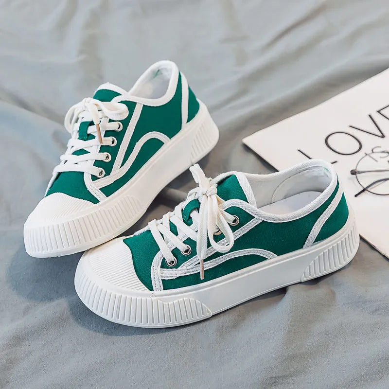 Fashionable Women's Thick-Soled Canvas Sneakers