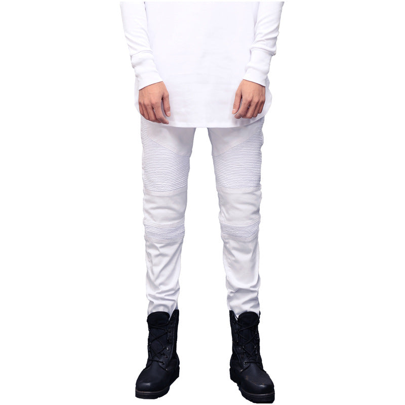 New Men's Slim Fit Ripped Denim Jeans (Motorcycle Style)