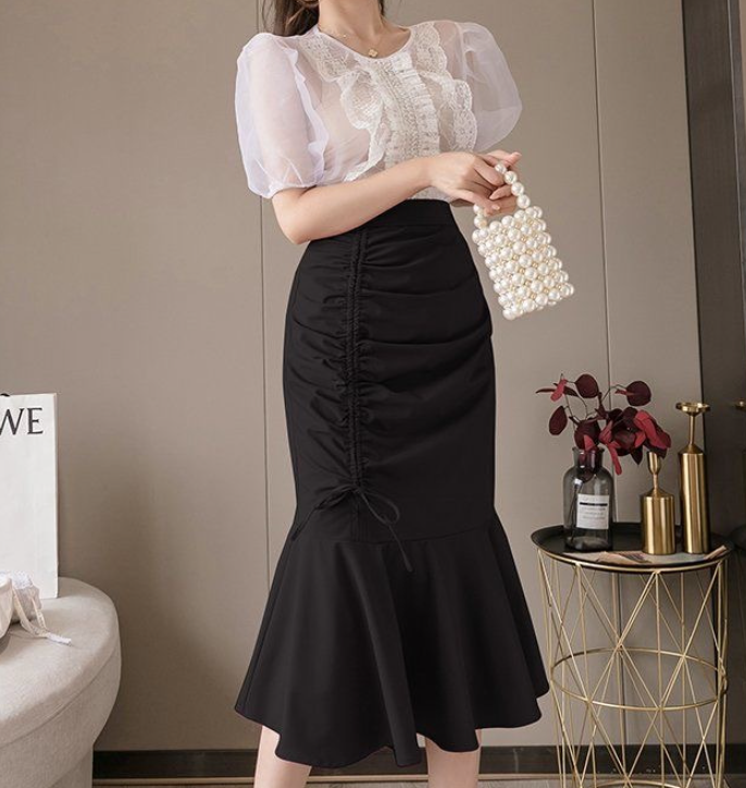 High Waist A-Line Midi Skirt with Side Slit