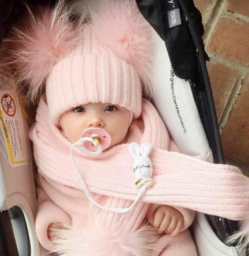 Children's Knit Beanie with Faux Fur Pom Pom