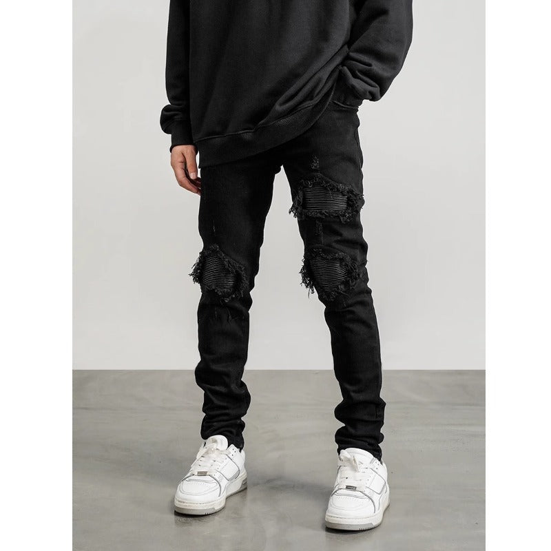 Men's Distressed Slim-Fit Washable Denim Jeans