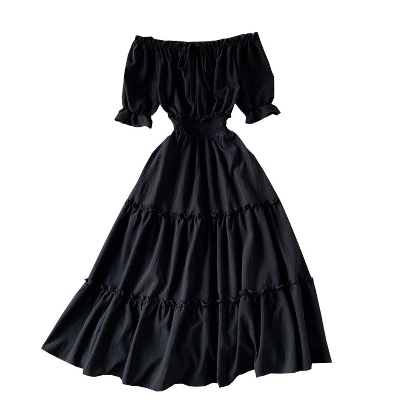 French Bubble Short Sleeve Off-Shoulder Dress 2021