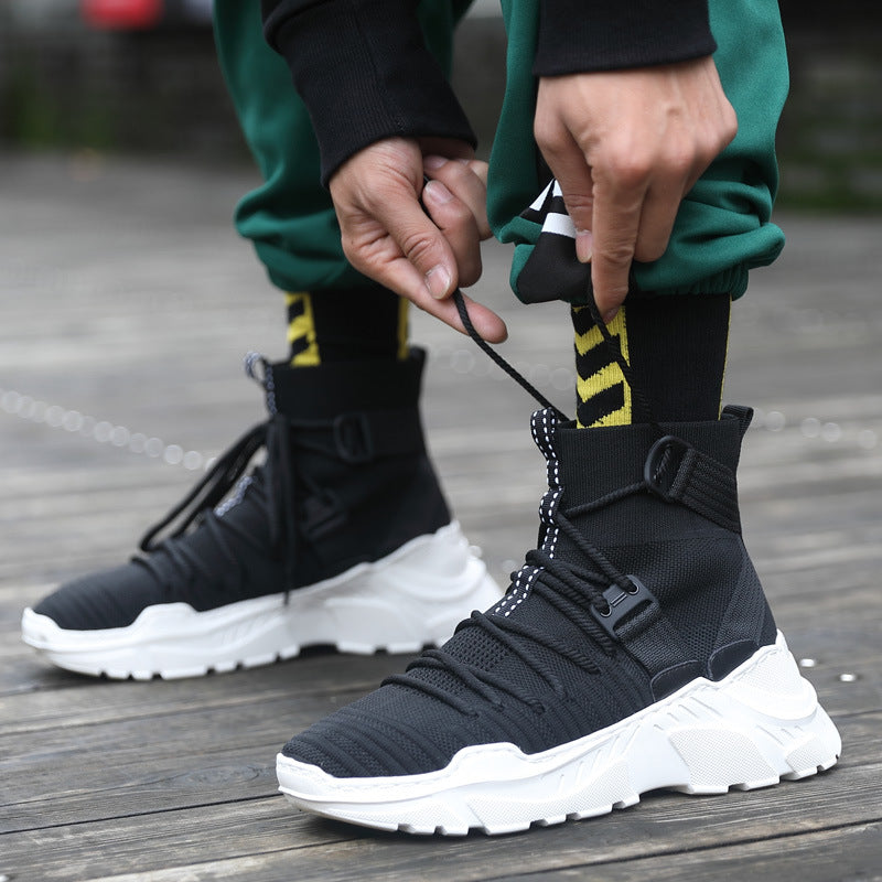 Men's Black High-Top Sneakers - Breathable Casual Sports