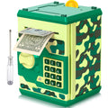 ATM Piggy Bank for Boys Girls Vcertcpl Mini ATM Coin Bank Money Saving Box with Password Kids Safe Money Jar for Adults with Auto Grab Bill Slot Great Gift Toy Bank for Kids(Camouflage Green)
