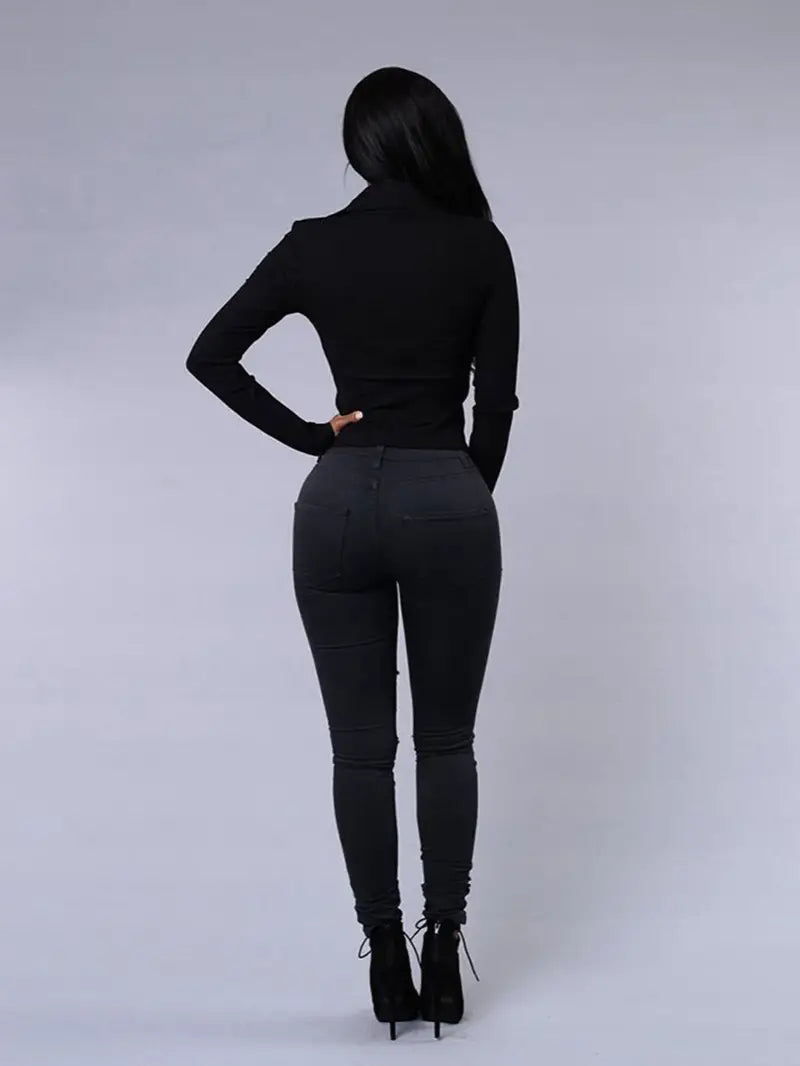 Ripped High Waist Skinny Jeans with Slash Pockets